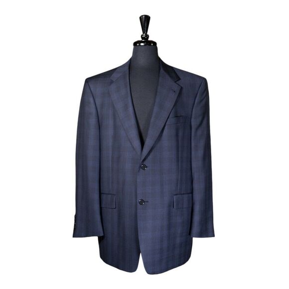Daniel Cremieux Mens Blazer Blue Plaid Wool 2 Button Lined Jacket Sport Coat 44R - Picture 1 of 9